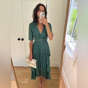 Maje
Ruffine Green Lurex Ruffled Midi Dress